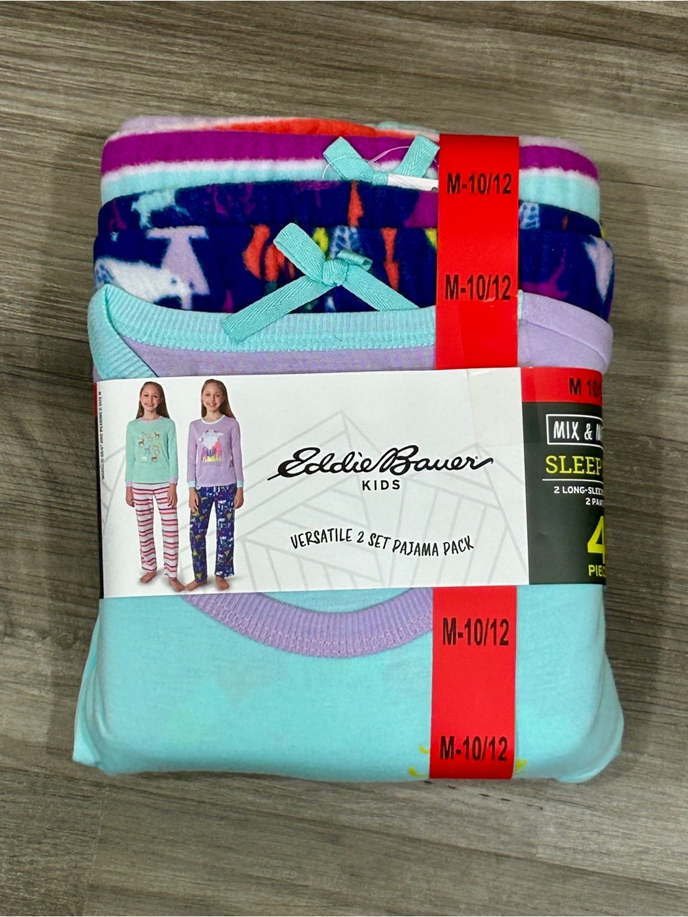 NWT Eddie Bauer Kids Light Blue & Purple Girls Pajama 2-Set Pack, 10/12